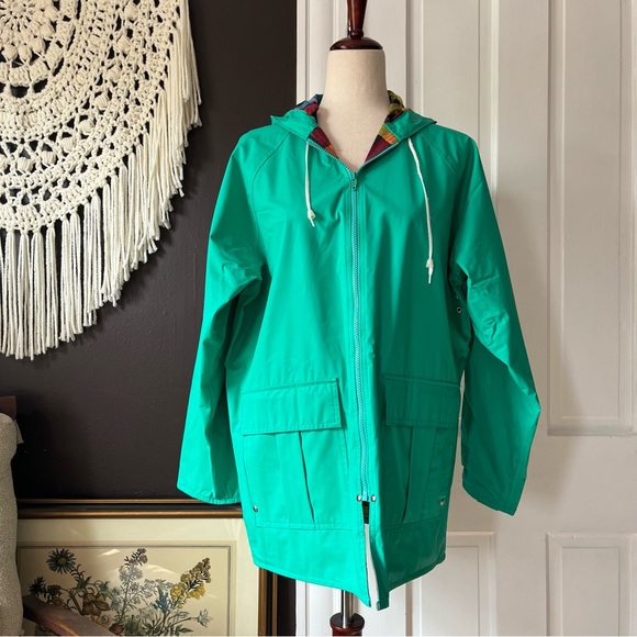 Vintage Jackets & Coats Green Rain Jacket Vintage 8s 90s Hooded Zip